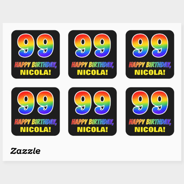 Sticker Carré 99e anniversaire : Bold, amusant, simple, arc-en-c (Feuille)
