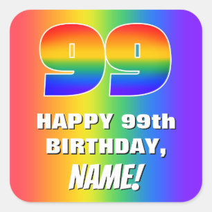 Sticker Carré 99e anniversaire : coloré, amusant Motif arc-en-ci