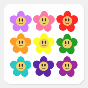Sticker Carré 9 fleurs de couleur de la fierté arc-en-ciel LGBT