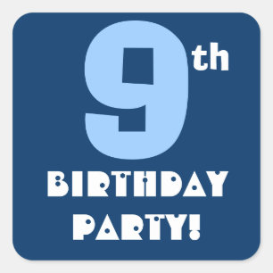 Sticker Carré 9e anniversaire de fête Marine et Bébé Bleu
