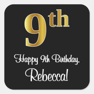 Sticker Carré 9e anniversaire - Elégant luxe Faux Gold Look #