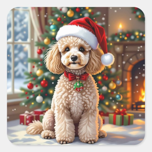Sticker Carré A Cute Festive Poodle Christmas   (Devant)