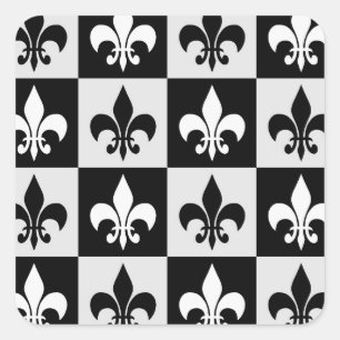Sticker Carré à damiers Blanc Noir Fleur-De-Lis Motif