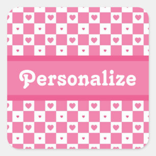 Sticker Carré à damiers Coeur Carré Motif rose et blanc