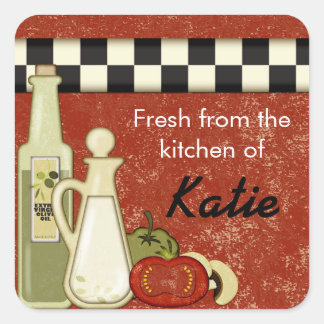Sticker Carré à damiers huile cuisine tomate personnalisable aut