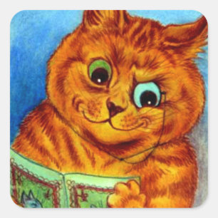 Sticker Carré A Good Read, illustré par Louis Wain
