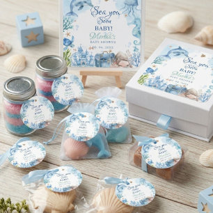 Sticker Carré À la mer bientôt Shower de bébé Coquillage