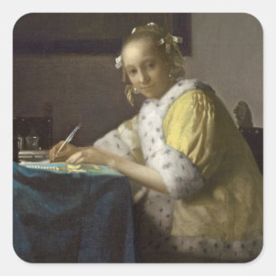 Sticker Carré A Lady Writing, c. 1665 (huile sur toile)
