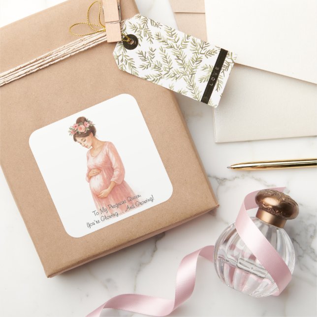 Sticker Carré À ma reine enceinte - Grossesse florale mignonne | (Cadeaux)