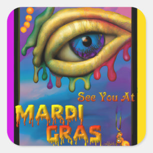 Sticker Carré À Mardi Gras Eye