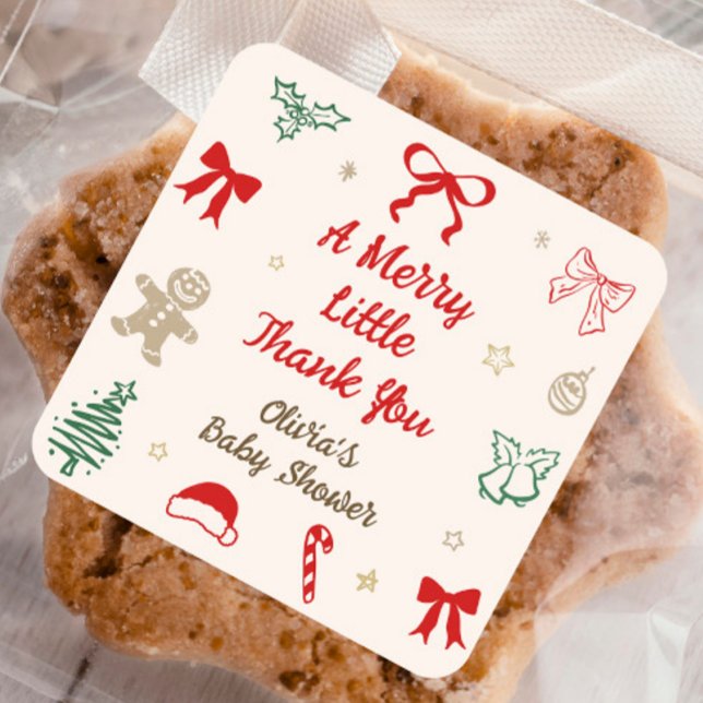 Sticker Carré A Merry Little Thank You Christmas Baby Shower (Créateur téléchargé)
