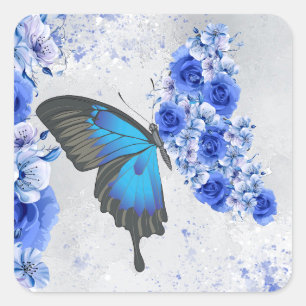 Sticker Carré à papillon bleu