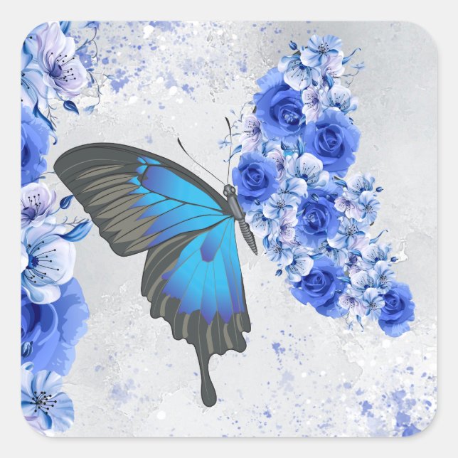 Sticker Carré à papillon bleu (Devant)