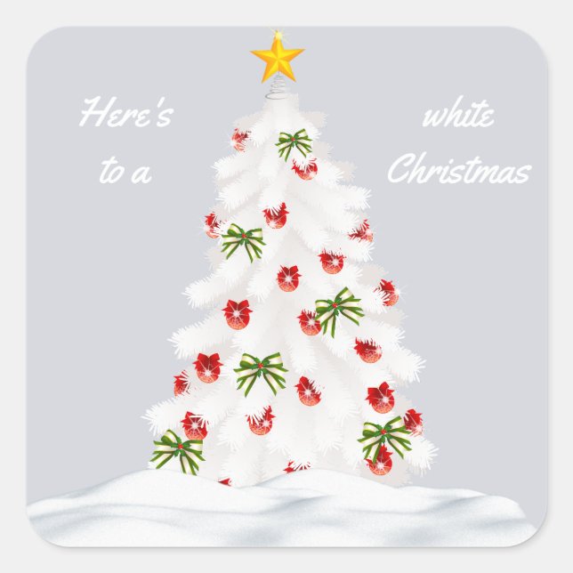 Sticker Carré À un arbre de Noël blanc avec le rouge (Devant)
