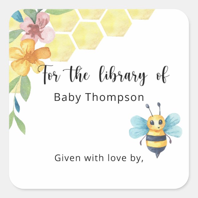 Sticker Carré Abeille - Baby shower, livres pour bébé (Devant)
