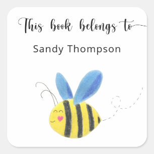 Sticker Carré Abeille - Ce livre appartient à