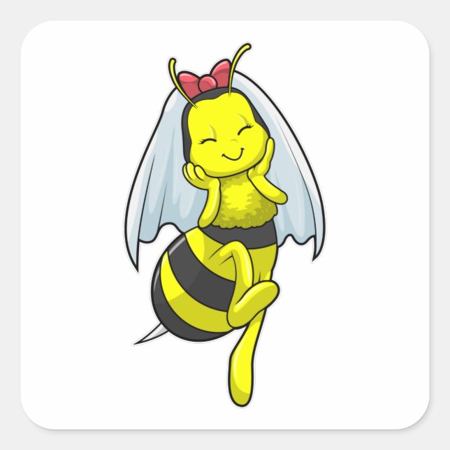 Sticker Carré Abeille en mariée au Mariage avec Voile (Devant)