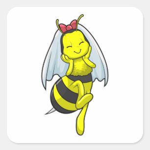 Sticker Carré Abeille en mariée au Mariage avec Voile