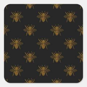 Sticker Carré Abeilles à huile métal d'or en noir