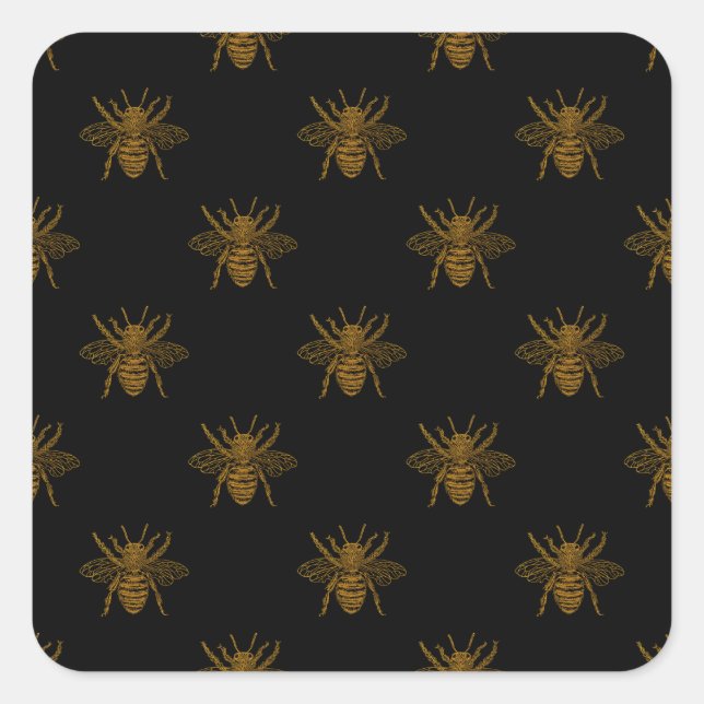Sticker Carré Abeilles à huile métal or sur noir (Devant)