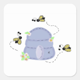 Sticker Carré Abeilles et une ruche bleue