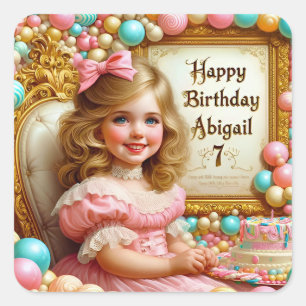 Sticker Carré ABIGAIL~ HEUREUX 7ème anniversaire ~ Ballons ~