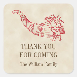 Sticker Carré abondance vintage de fruits de cornucopie Thankgiv
