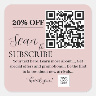 Sticker Carré Abonnez-vous au code QR Pink blush