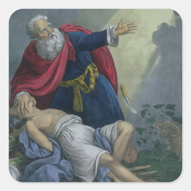 Sticker Carré Abraham Offrant Son Fils Isaac, d'une Bible pr (Devant)
