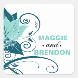 Sticker Carré Abraxas Abstrait Faveur Florale aqua turquoise