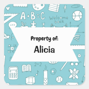 Sticker Carré Abstrait Cute School Study Motif personnalisé