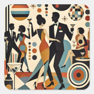 Sticker Carré Abstrait Jazzy Martinis et Dancing Cocktail Party