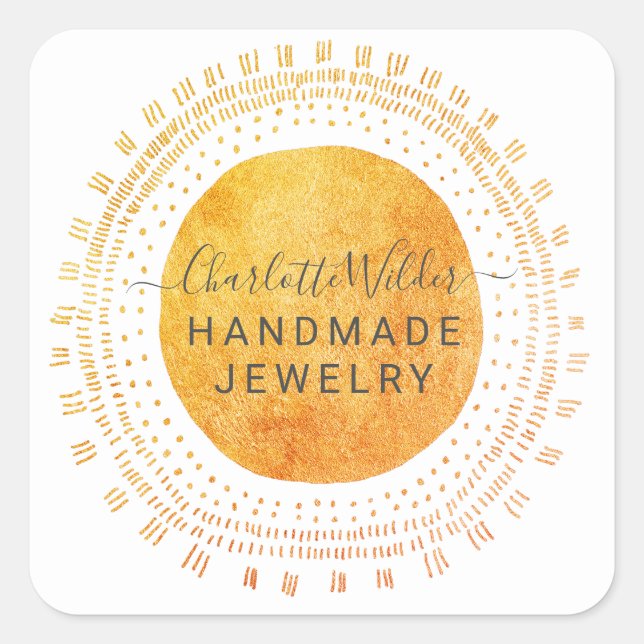 Sticker Carré Abstrait Orange Gold Circle Bijoux artisanale (Devant)