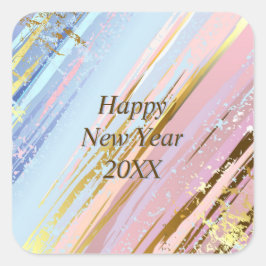 Sticker Carré Abstrait Pink Blue Gold Bonne année 20xx