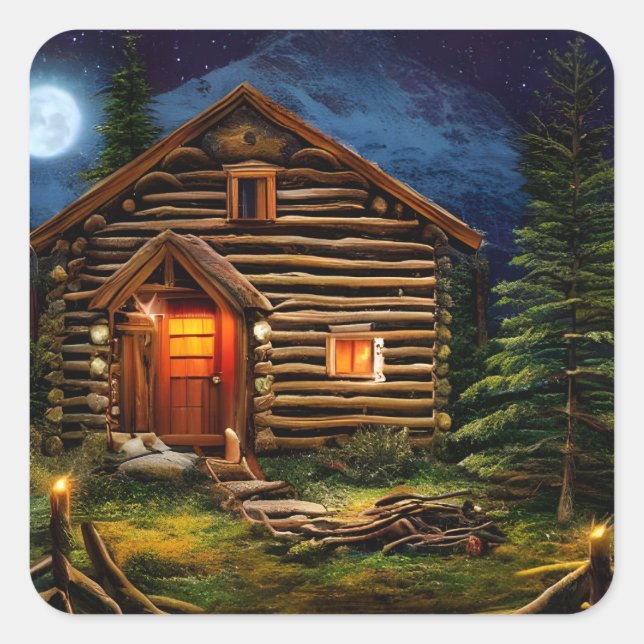 Sticker Carré Abstrait Wilderness Little Cabine (Devant)