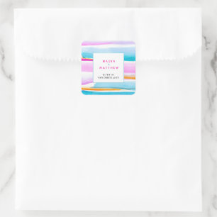 Sticker Carré Abstraites lignes tropicales aqua mariage rose