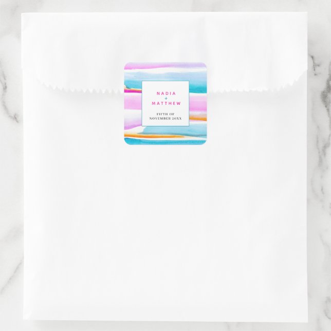 Sticker Carré Abstraites lignes tropicales aqua mariage rose (Sac)