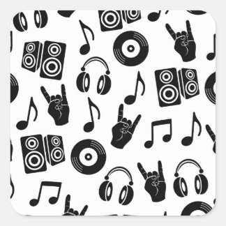 Sticker Carré Accessoires musicaux : Motif Vintage monochrome.