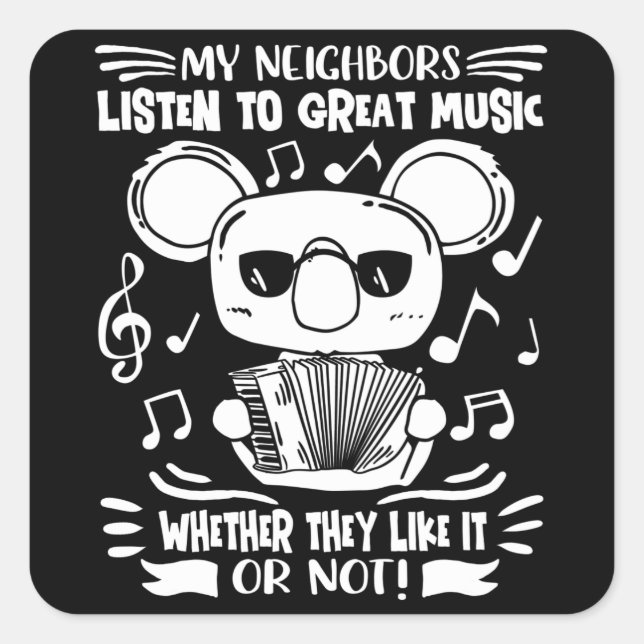 Sticker Carré Accordion Musique Koala Musicien Acordeon (Devant)