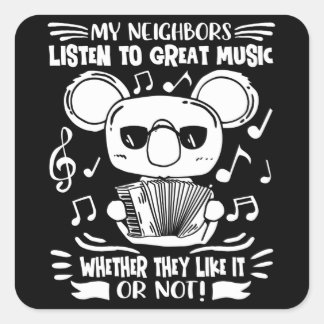 Sticker Carré Accordion Musique Koala Musicien Acordeon