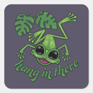 Sticker Carré Accrochez-Vous Là, Heureuse Grenouille D'Arbre Ver