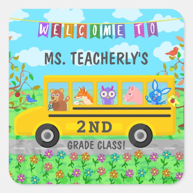 Sticker Carré Accueil de la classe de l'enseignant | Animaux mig (Devant)