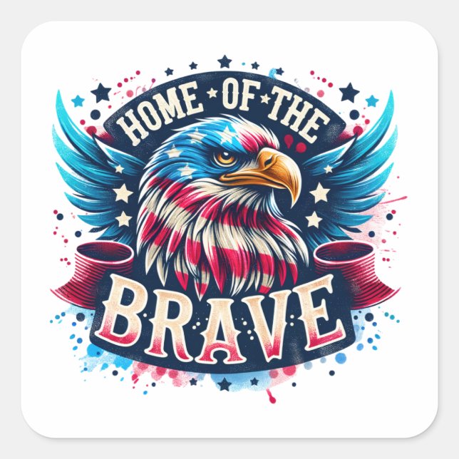 Sticker Carré Accueil Du Courageux Aigle Patriotique Amérique (Devant)