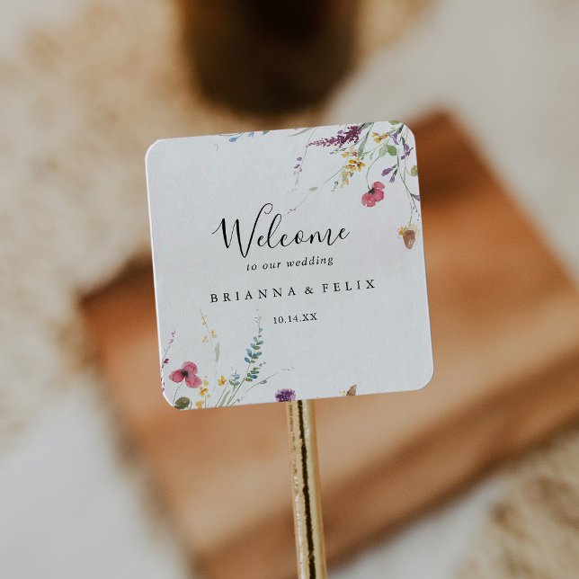 Sticker Carré Accueil Mariage floral sauvage couleur classique (Créateur téléchargé)