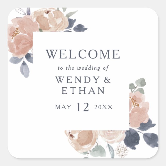 Sticker Carré Accueil simple Rustique Mariage Floral (Devant)