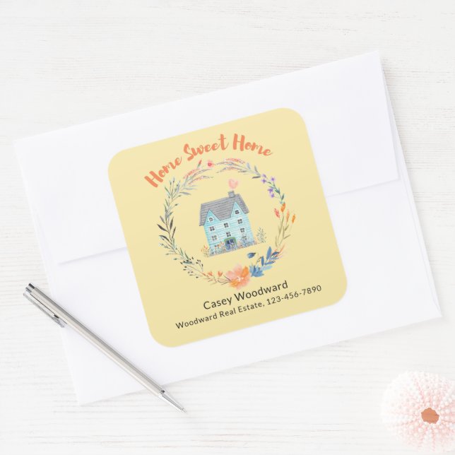Sticker Carré Accueil Sweet Home Immobilier Bienvenue Nouveau pr (Enveloppe)