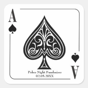 Sticker Carré Ace de pique Jouer Carte, Poker, Casino Nuit