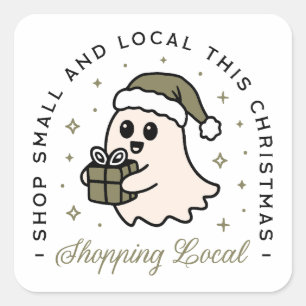 Sticker Carré Acheter petit et local ce vert de Noël