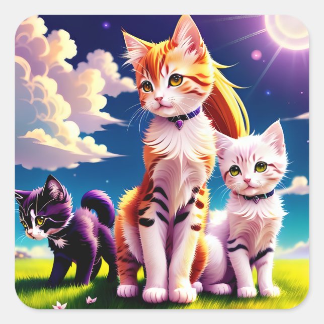 Sticker Carré Adesivos Gatos Anime (Devant)