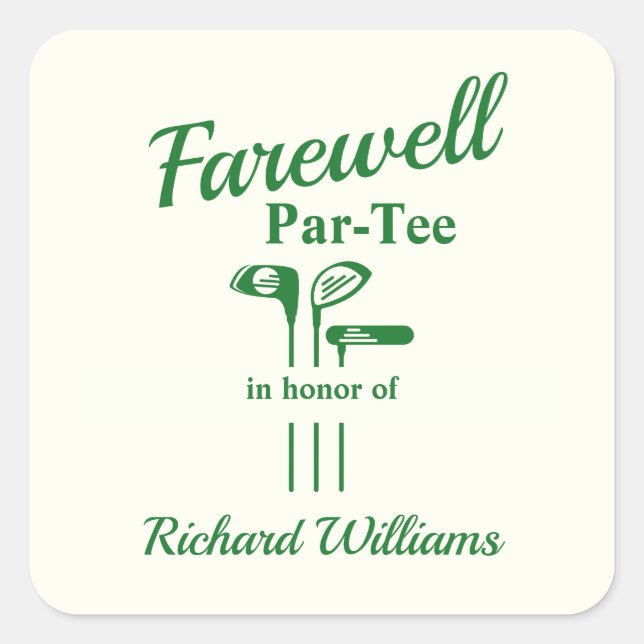 Sticker Carré Adieu Retraite Golf Clubs Theme Par Tee (Devant)